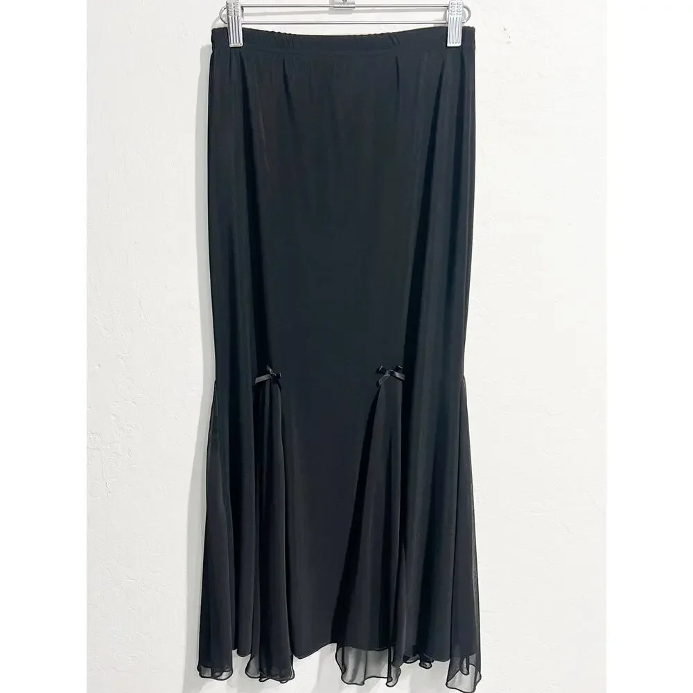 VTG Le Fete Maxi Skirt Whimsigoth Goth Coquette Witchy Bow Sheer Panel Y2K Black